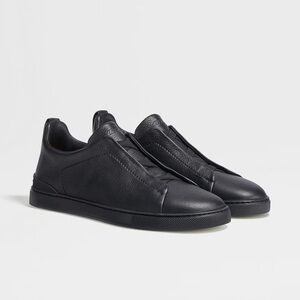 ZEGNA BLACK DEERSKIN TRIPLE STITCH™ SNEAKERS